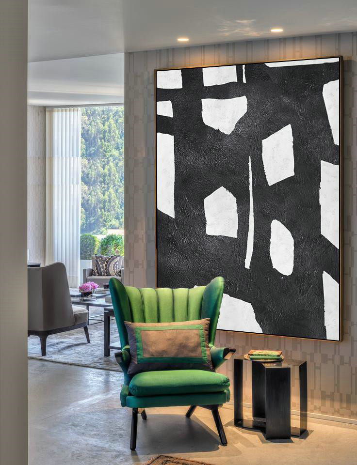 Acrylic Painting On Canvas,Black And White Minimal Painting On Canvas - Modern Painting Abstract